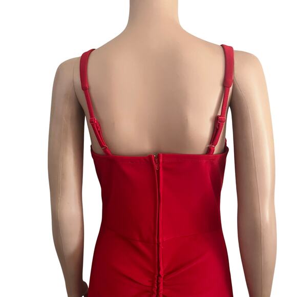 ROW A Red Bodycon Mini Dress Womens Large Gold Buckle Cocktail PArty - Picture 14 of 16